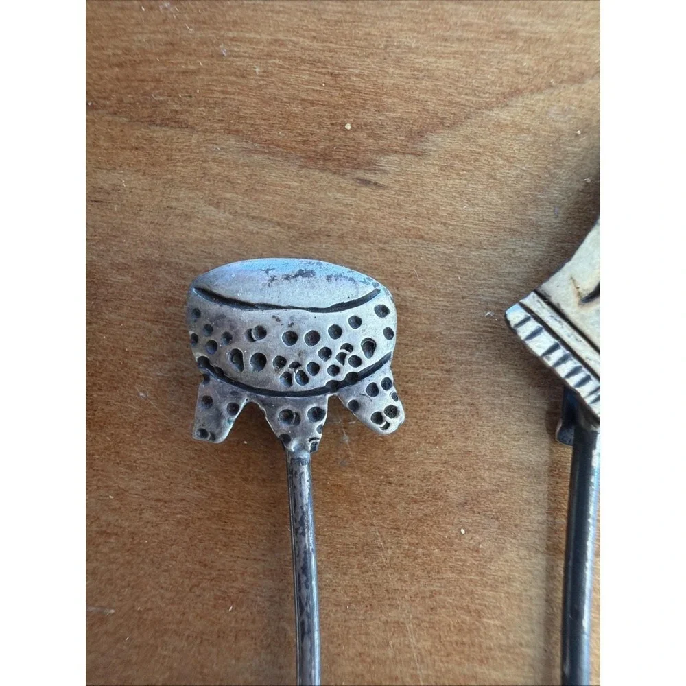 Vintage 925 Sterling Silver Figural Cocktail Picks –‎ Man, Drum, Blanket & House